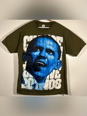Vintage Y2K Barack Obama 2008 Shirt XL Cygnus Green Campaign Presidential Tee